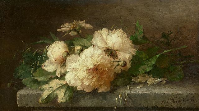 Margaretha Roosenboom | Peonies on a stone ledge, oil on canvas, 40.5 x 71.8 cm, signed l.r.