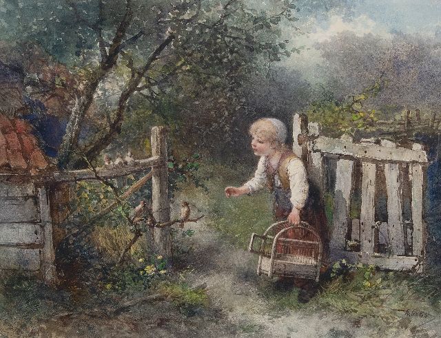 Mari ten Kate | Little bird catcher, watercolour on paper, 48.0 x 61.0 cm, signed l.r.