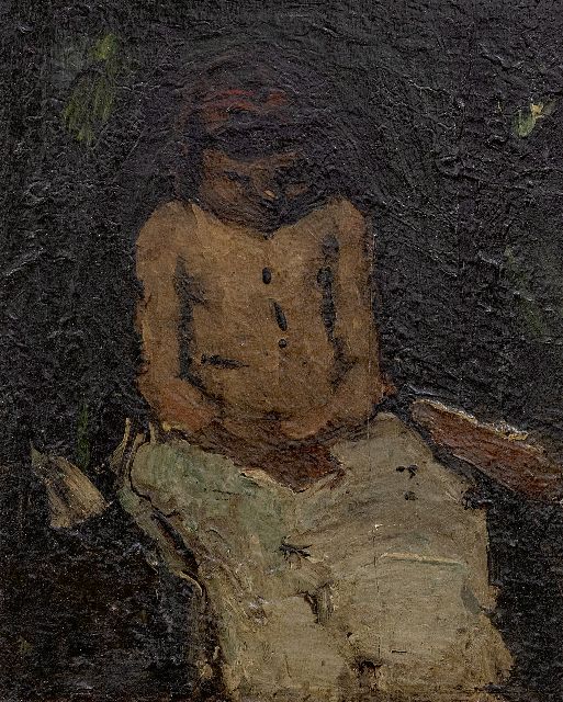 Robertson S.  | Sitting girl, oil on panel 27.0 x 21.4 cm