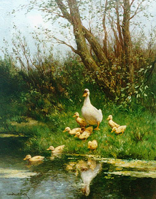 Artz C.D.L.  | A hen and ducklings on the riverbank, oil on canvas 50.0 x 40.0 cm, signed l.l.