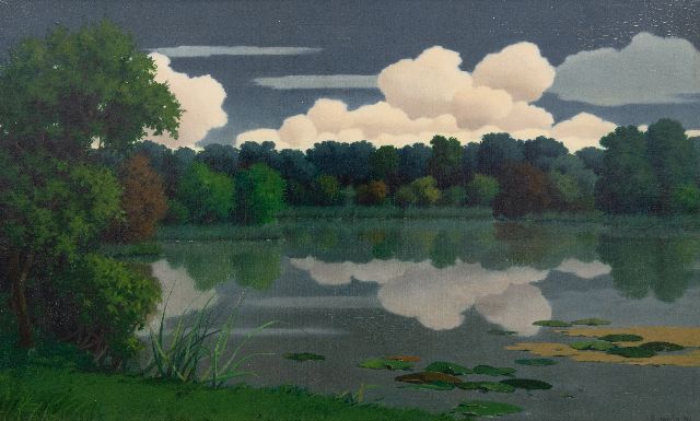 Ven W. van der | Forest lake with reflection of clouds, near Vriezenveen, oil on canvas 60.0 x 99.6 cm, signed l.r. and dated 1948