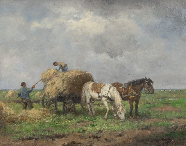 Johan Frederik Cornelis Scherrewitz | Harvesting the hay, oil on canvas, 40.6 x 50.5 cm, signed l.r.