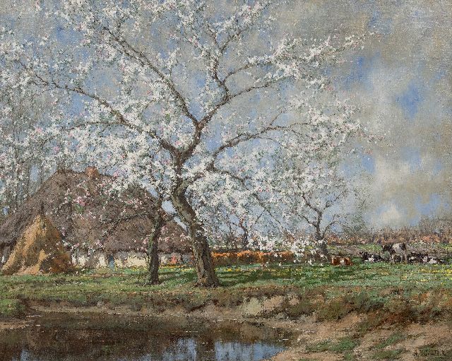 Gorter A.M.  | Blooming apple trees at a farm, oil on canvas 75.6 x 96.3 cm, signed l.r.