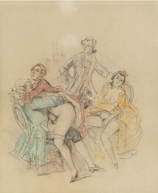 Poulton T.L.  | Réunion mondaine   monogamous     Monogamous party, coloured pencil on paper 21.5 x 18.0 cm