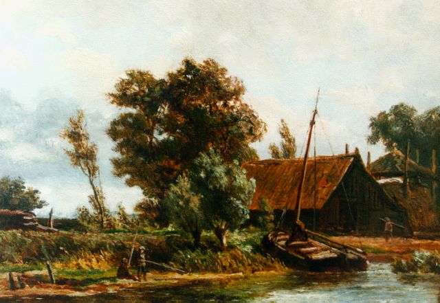 Borselen J.W. van | Figures on the riverbank, oil on panel 14.9 x 19.3 cm, signed on the reverse