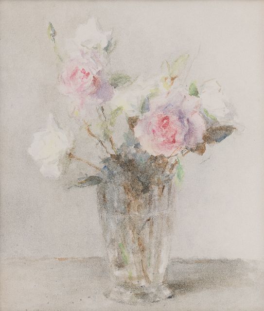 Groningen L. van | Roses in a glass vase, watercolour on paper 44.0 x 36.2 cm, gesigneerd l.o.