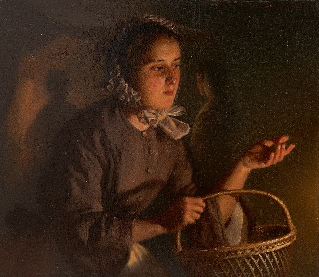 Schendel P. van | At the evening market, oil on panel 17.5 x 20.0 cm, signed u.r. and painted ca. 1862