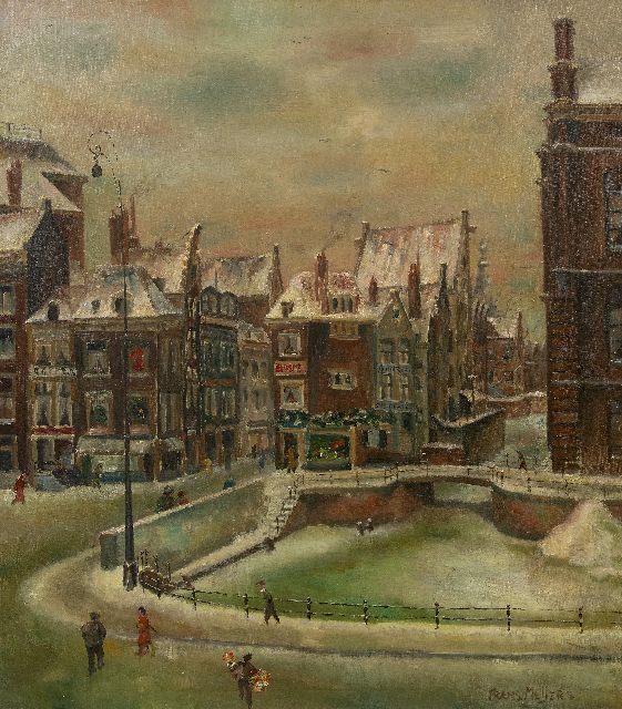 Meijers F.  | A snowy Rokin, Amsterdam, oil on canvas 80.1 x 70.3 cm, signed l.r.