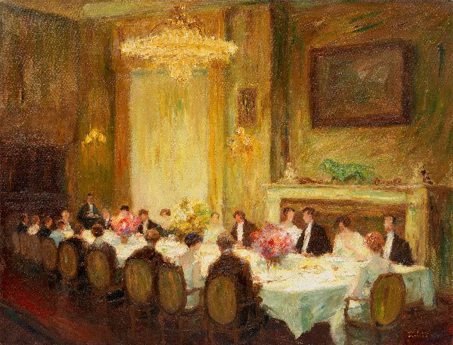 Pippel O.E.  | Dinner at night, oil on canvas 63.7 x 79.7 cm, signed l.r. and dated 'Planegg' 1909