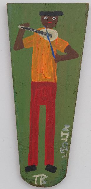 Tim Brown | Playing the violin, oil on wood, 56.0 x 24.8 cm, signed l.c. and on the reverse with monogram