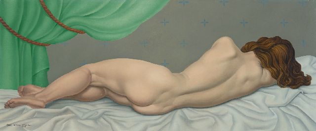 Weyer O. van de | Reclining nude, oil on canvas 50.0 x 120.0 cm, signed l.l.