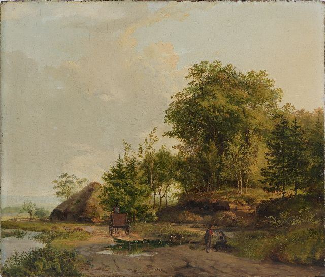 Barend Cornelis Koekkoek | Summer landscape with travelers and a horse and cart, oil on panel, 34.7 x 40.7 cm, 1823-1826