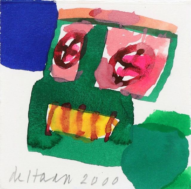 Jurjen de Haan | Composition with head, gouache on paper, 12.2 x 12.0 cm, signed l.l. and dated 2000