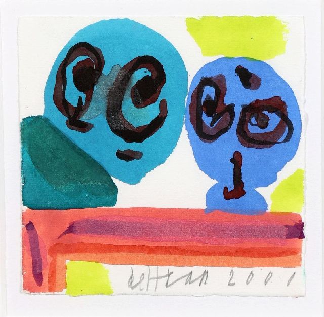 Jurjen de Haan | Two figures, gouache on paper, 12.0 x 12.2 cm, signed l.c. and dated 2001
