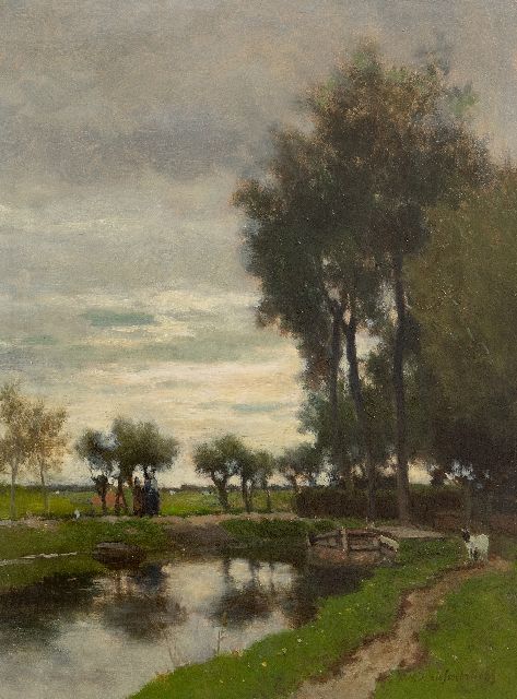 Jan Hendrik Weissenbruch | Walking along  the water, oil on panel, 41.0 x 30.4 cm, signed l.r. and dated on a label on the reverse 1882