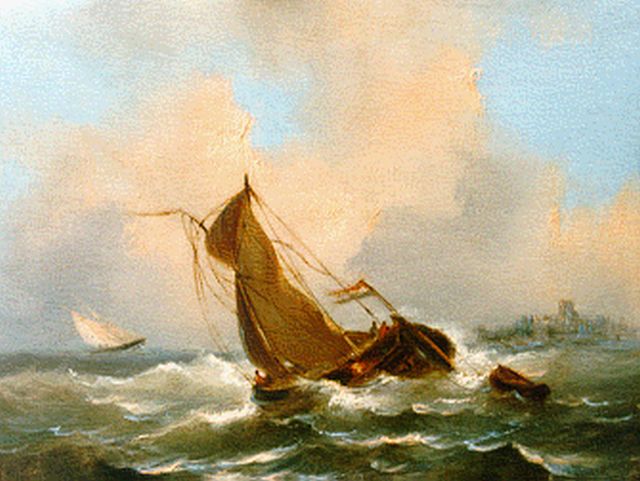 Govert van Emmerik | Shipping on choppy waters, oil on panel, 13.1 x 17.3 cm, signed l.l. with initials