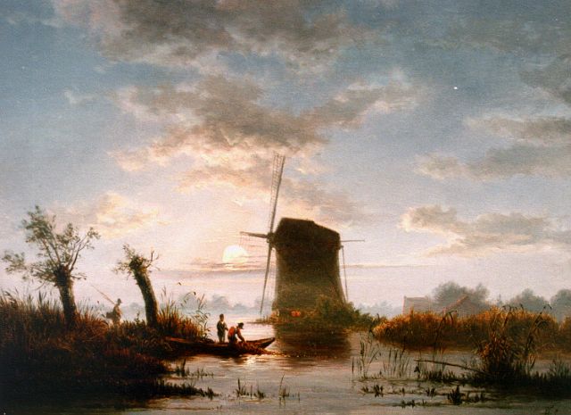 Abels J.Th.  | Fishermen at dusk, oil on panel 24.5 x 33.4 cm, signed l.r. with initials