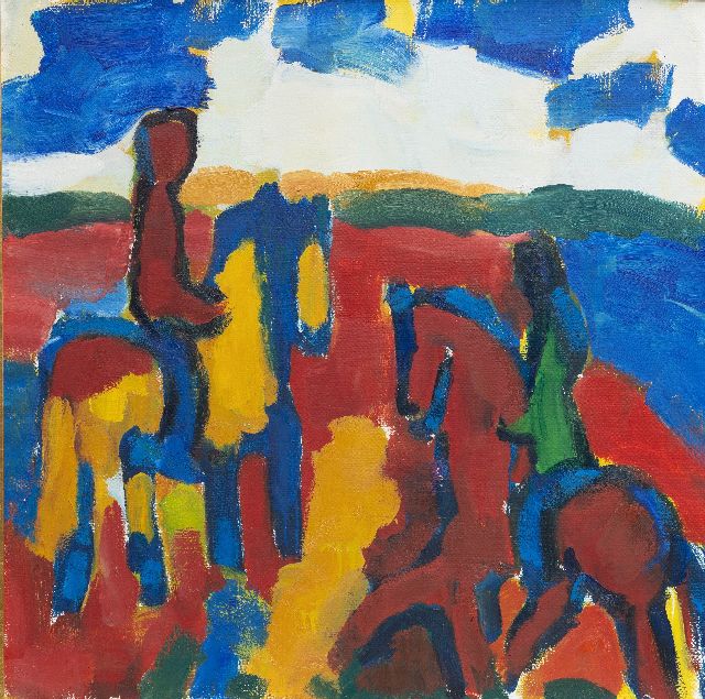 Benner G.  | Landscape with riders, oil on canvas 90.0 x 90.0 cm, gesigneerd verso and te dateren 1977