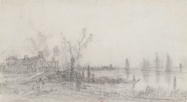 Jongkind J.B.  | A river view; on the reverse: A village, pencil on paper 17.5 x 30.5 cm, signed l.r.