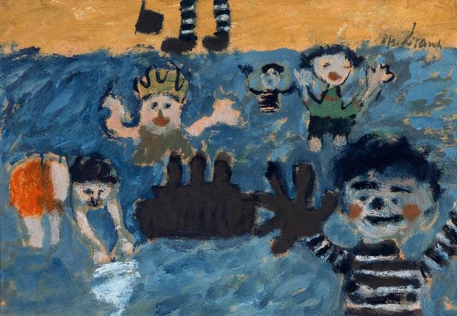 Eugène Brands | Spelende kinderen (Children playing), gouache on paper, 34.7 x 49.8 cm, signed u.r. and dated 8/51