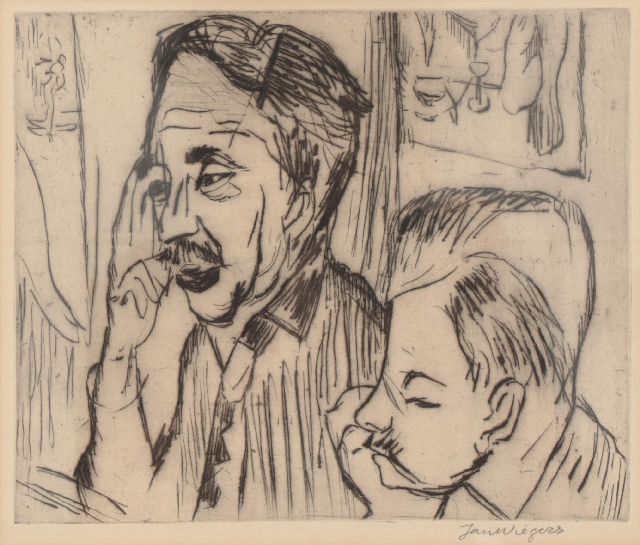 Jan Wiegers | Portrait of H.N. Werkman and Johan van Zweden, etching on paper, 21.5 x 26.0 cm, signed l.r. (in pencil) and executed in 1925 (without frame)