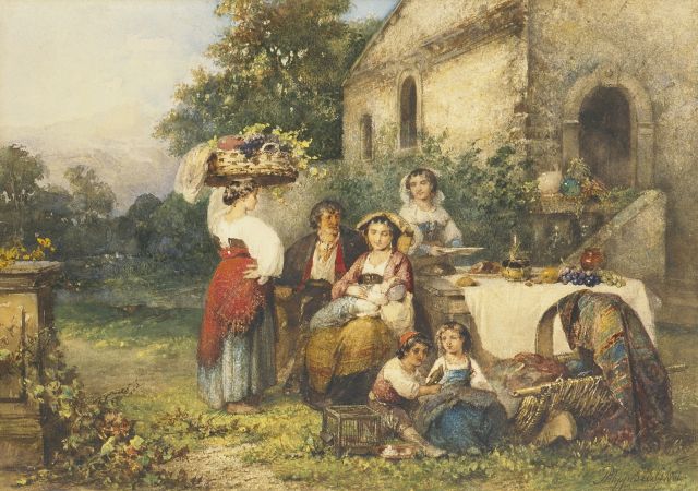 C.F. Phillippeau | Festivities, watercolour on paper, 26.5 x 36.0 cm, signed l.r. and dated 1866
