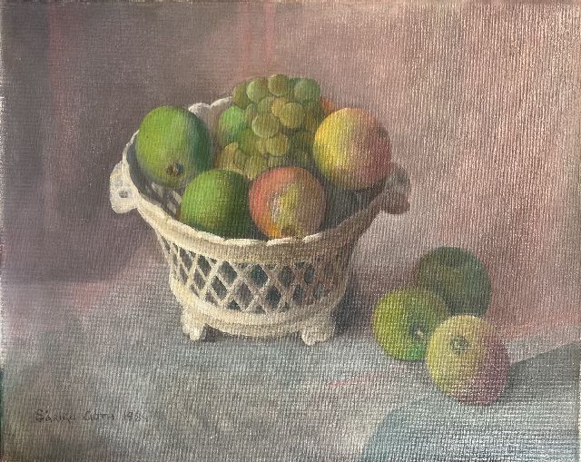 Góth C.  | Still life with fruit in a white basket, oil on canvas 40.0 x 49.8 cm, signed l.l. and dated 1984