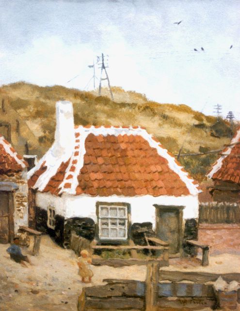 Tholen W.B.  | Houses behind the dunes, oil on panel 31.8 x 24.2 cm, signed l.r.