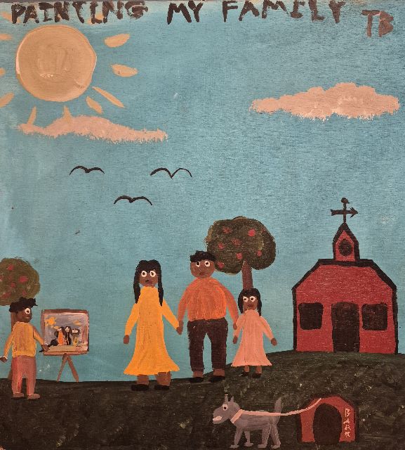 Tim Brown | Painting my family, oil on panel, 40.2 x 37.3 cm, signed u.r.