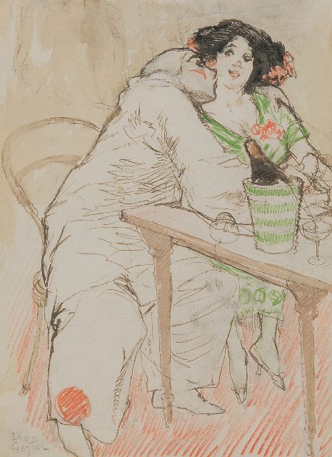 Leo Gestel | Café scene with Pierrot, pencil, ink and chalk on paper, 30.0 x 22.0 cm, signed l.l. and executed ca. 1908