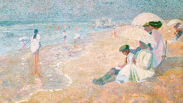 Smeerdijk A.  | An elegant company on the beach, oil on canvas 95.0 x 157.0 cm, signed l.l. and painted circa 1912