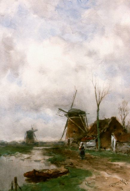 Rip W.C.  | A polder landscape with windmills, watercolour on paper 56.0 x 39.5 cm, signed l.r.