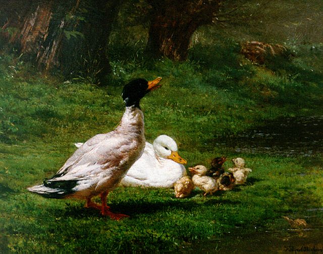 Peyrol-Bonheur J.  | A duck family, oil on canvas 32.5 x 40.7 cm, signed l.r. and dated 1859
