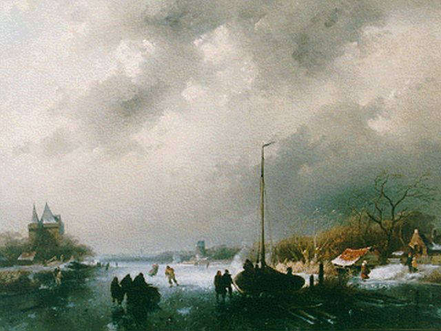 Charles Leickert | A winter landscape with skaters on the ice, oil on canvas, 45.4 x 61.3 cm, signed l.l.
