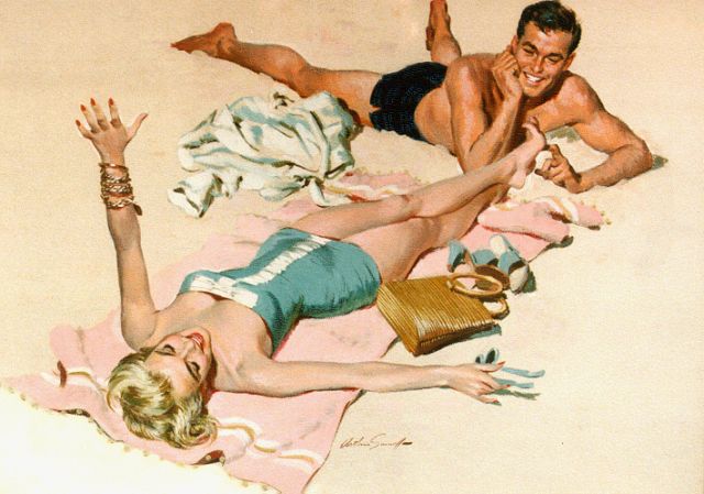 Sarnoff A.  | Sunbathing, gouache on paper 41.5 x 56.0 cm, signed l.c.