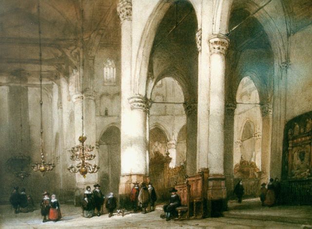 Johannes Bosboom | Interior of the 'Laurenskerk', Rotterdam, watercolour on paper, 22.5 x 30.0 cm, signed l.l. and dated 1855-1858