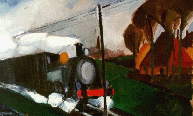 Bosma W.  | Approching train, oil on canvas 25.5 x 39.4 cm, signed l.l. and dated '27