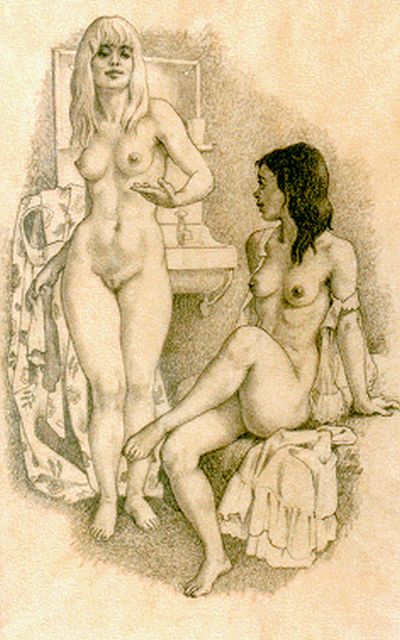 Huib de Ru | A seated and standing nude, pencil on paper, 24.0 x 16.5 cm, signed l.r.