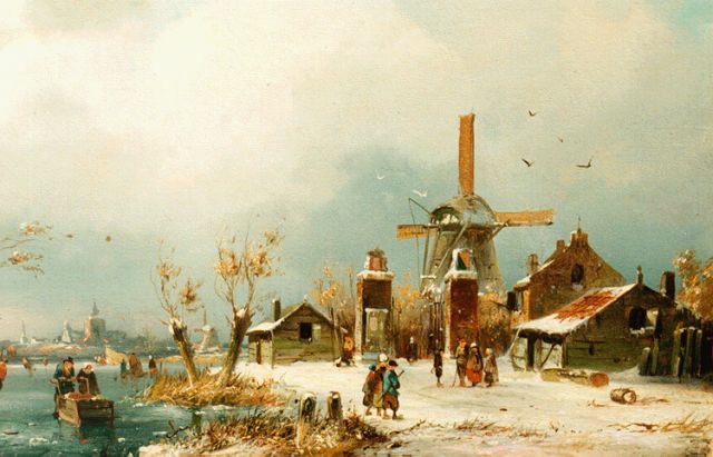 Adrianus David Hilleveld | A winter landscape, with a windmill in the distance, oil on panel, 17.8 x 28.8 cm, signed l.l. and dated 1861