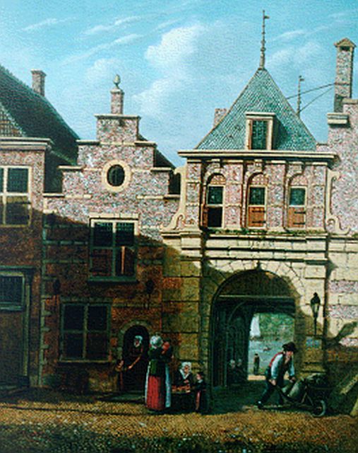 Schoenmaker Pzn J.  | The Veulpoort, Dordrecht, oil on panel 34.3 x 27.4 cm, signed l.r.