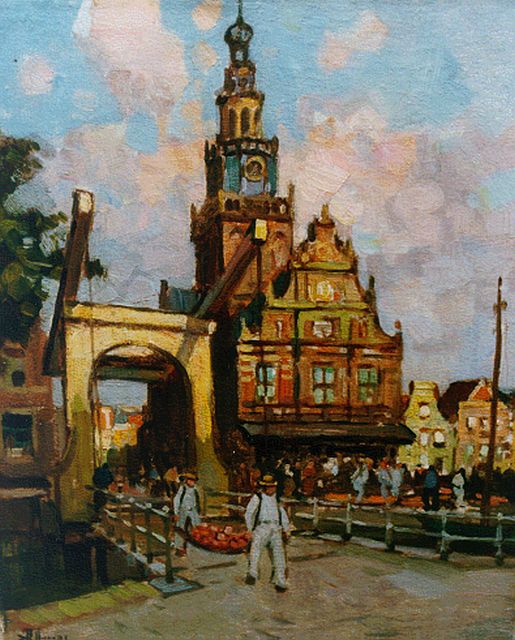 Viegers B.P.  | Cheese market, with the Waag building beyond, Alkmaar, oil on canvas 30.5 x 24.7 cm, signed l.l.