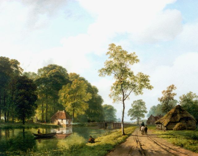 Barend Cornelis Koekkoek | Travellers along a waterway, Utrecht, oil on canvas, 44.6 x 55.0 cm, signed l.r. and dated 1839