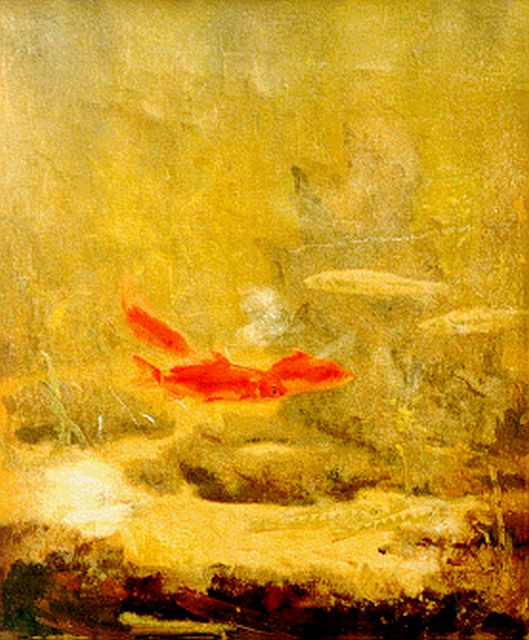 Dijsselhof G.W.  | Red fish, oil on canvas 34.5 x 28.7 cm, signed l.l. with monogram