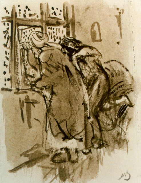 Marius Bauer | Two arabs, sepia on paper, 18.5 x 13.0 cm, signed l.r. with monogram