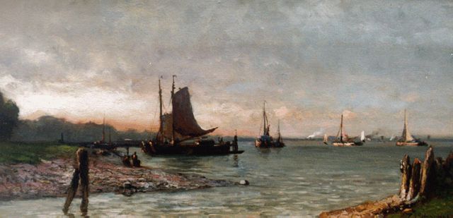 Schipperus P.A.  | The river Maas, Rotterdam, oil on panel 20.1 x 38.0 cm, signed l.r.