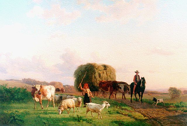 Tjarda van Starckenborgh Stachouwer J.N.  | A hay cart in a landscape, oil on canvas 66.2 x 96.7 cm, signed l.r. and dated 1852