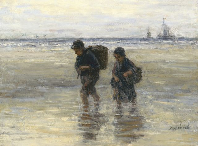 Israëls J.  | Gathering kelp, oil on panel 36.7 x 49.0 cm, signed l.r.