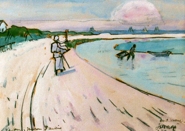 Jan Toorop | Walking along the beach, Oostvoorne, watercolour on paper, 11.0 x 15.0 cm, signed l.r. and dated 1916