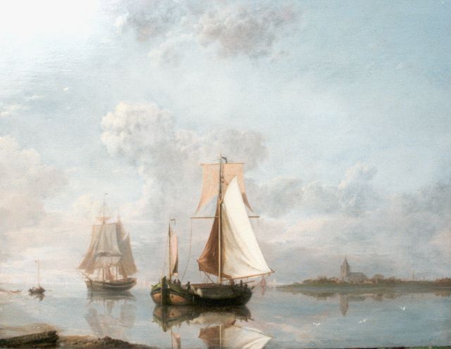 Johannes Hermanus Koekkoek | Shipping in a calm, oil on panel, 25.0 x 33.0 cm, signed l.l.