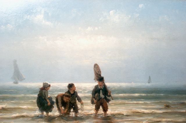 Koekkoek J.H.B.  | Children in the surf, oil on panel 24.8 x 37.3 cm, signed l.r.